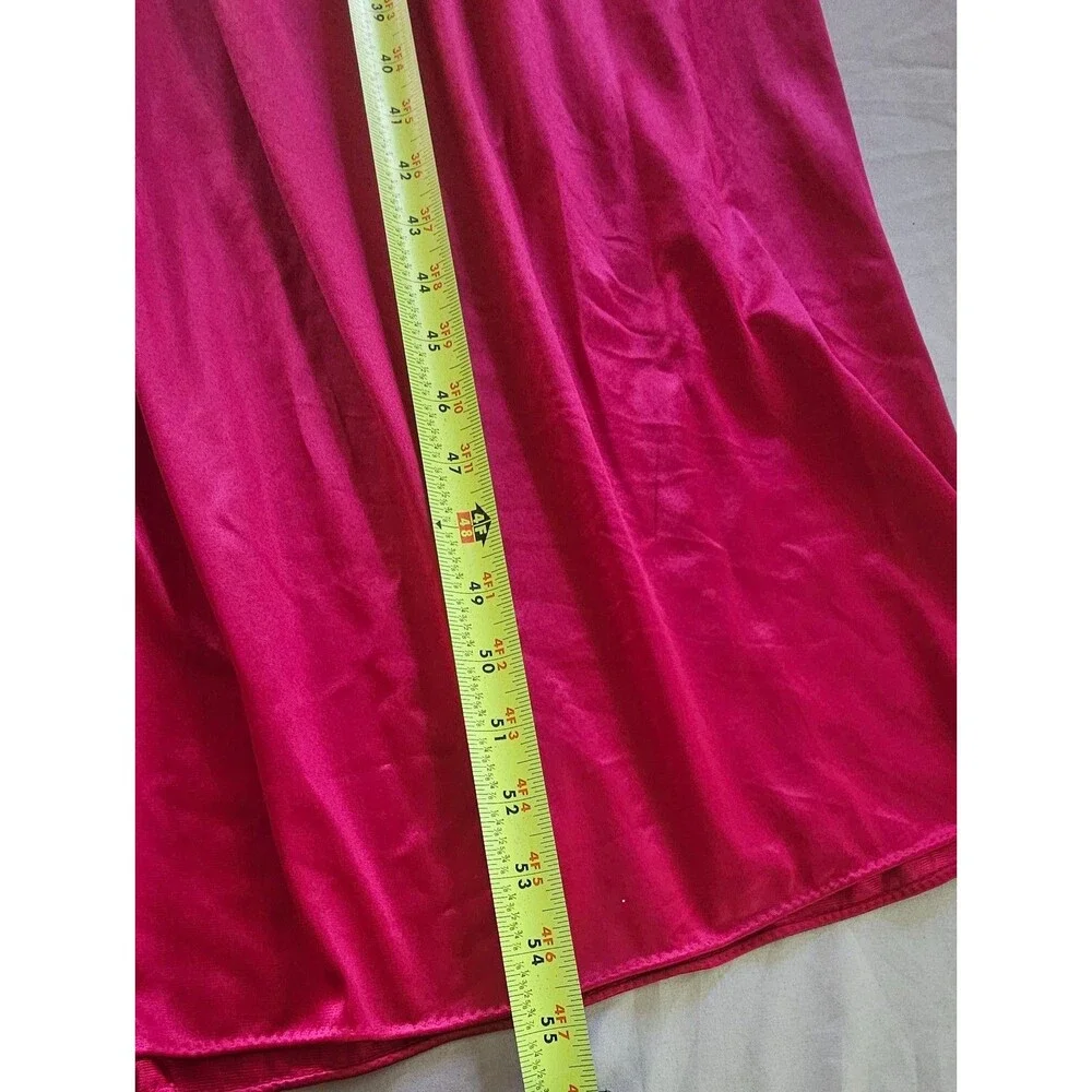 Vintage Lorraine Red Nightgown & Robe S Rose Embroidery Satin Nylon Made in USA